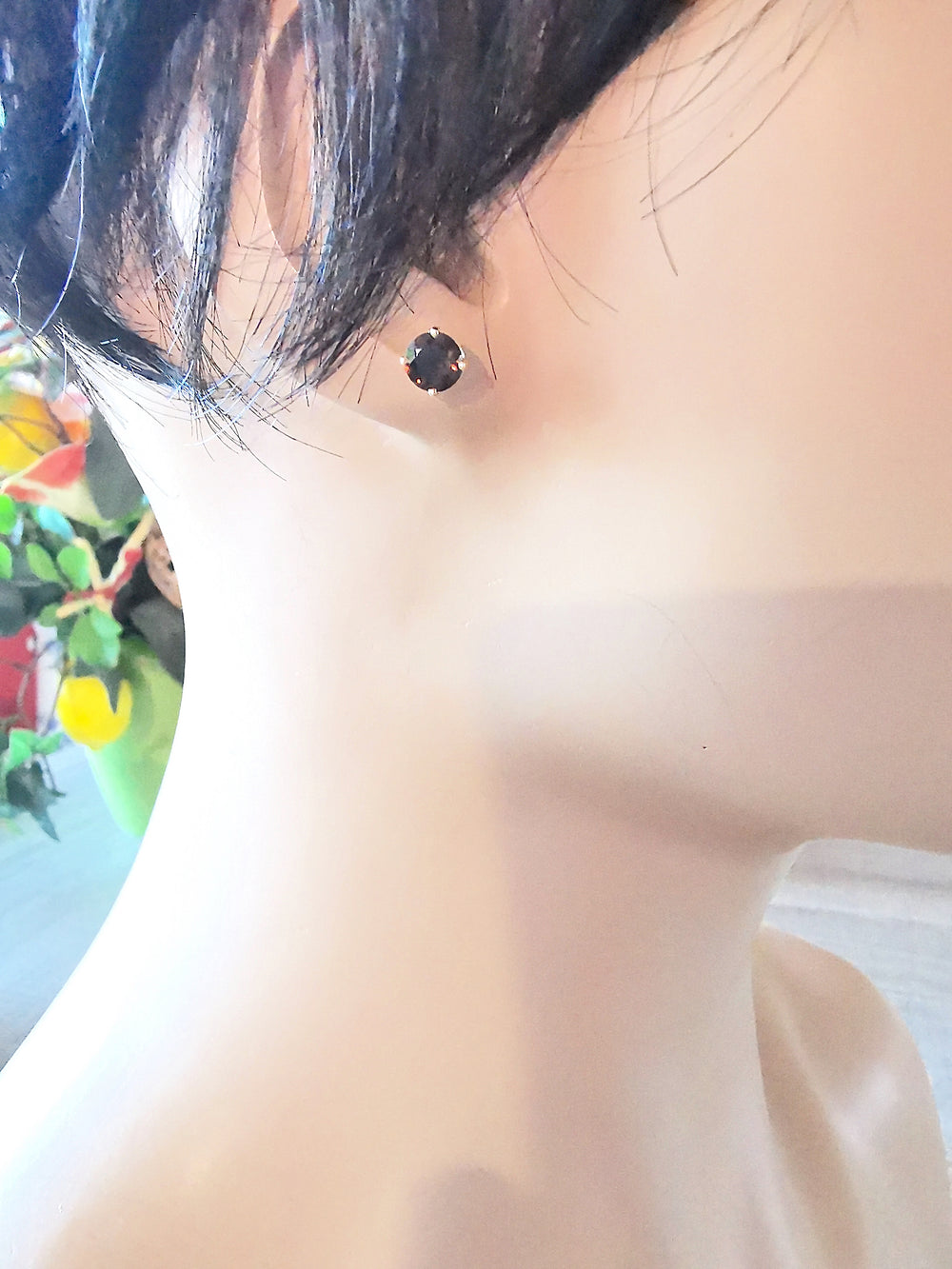  puces d'oreilles en Or Jaune 18K quartz fume